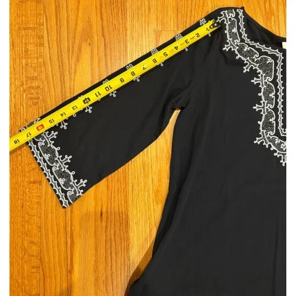 J Jill Women's Shirt SP Small Petite Long Sleeve Navy Blue Tunic Embroidered NWT - Picture 9 of 11